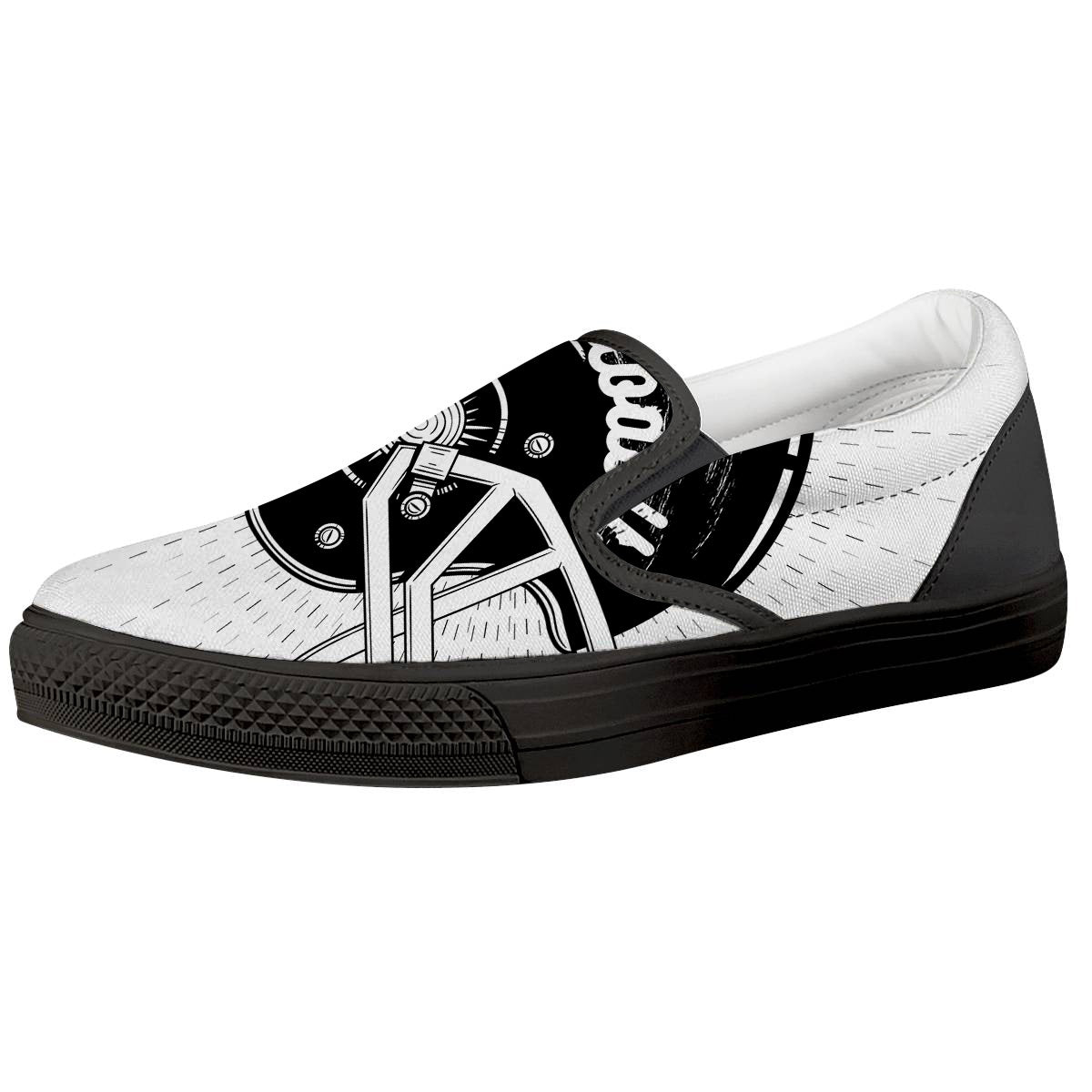 American Football White And Black Print Black Slip On Shoes-grizzshop