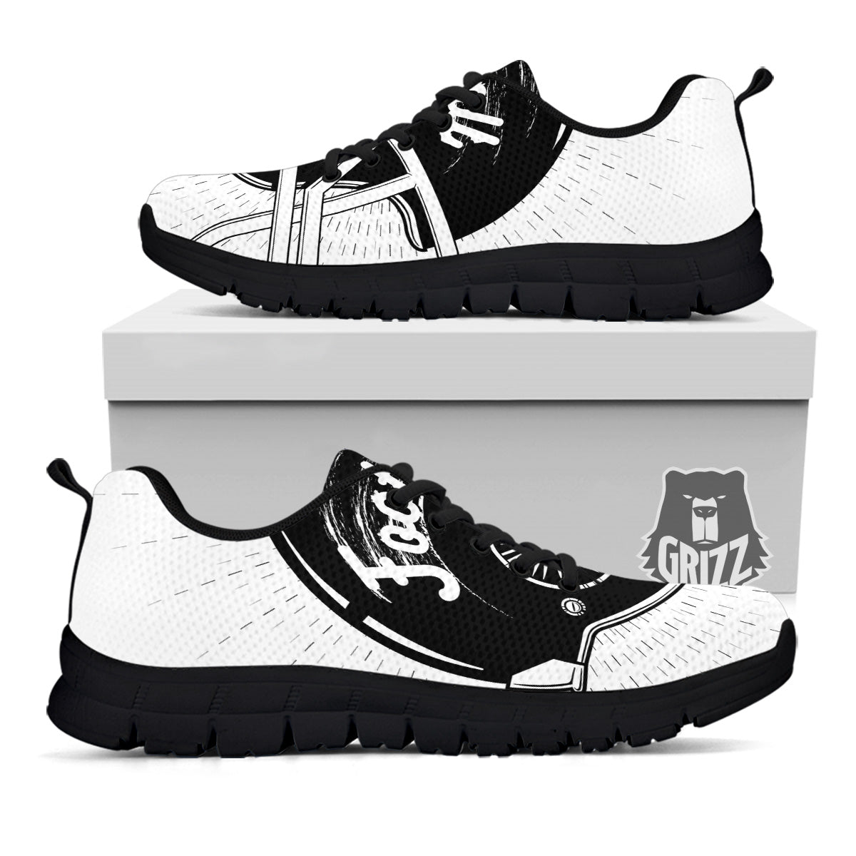 American Football White And Black Print Black Sneaker-grizzshop