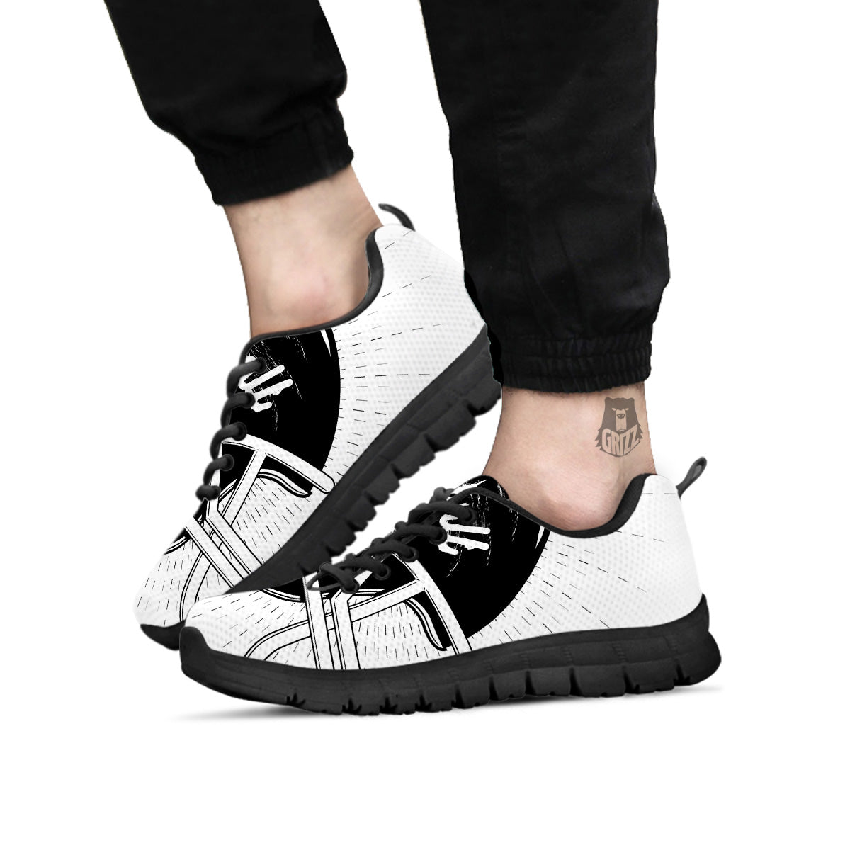 American Football White And Black Print Black Sneaker-grizzshop