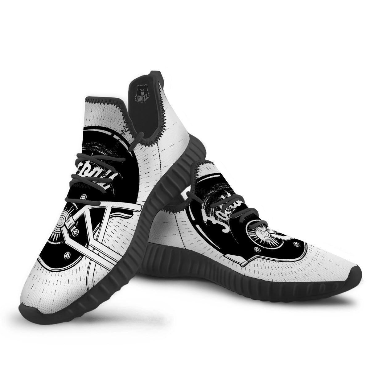 American Football White And Black Print Black Walking Shoes-grizzshop