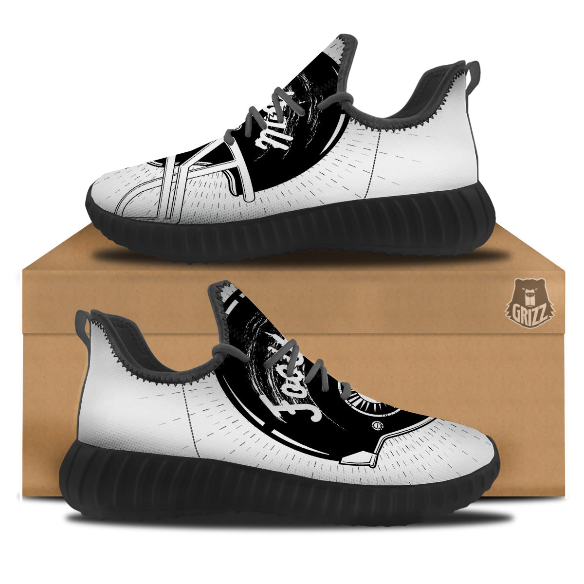 American Football White And Black Print Black Walking Shoes-grizzshop