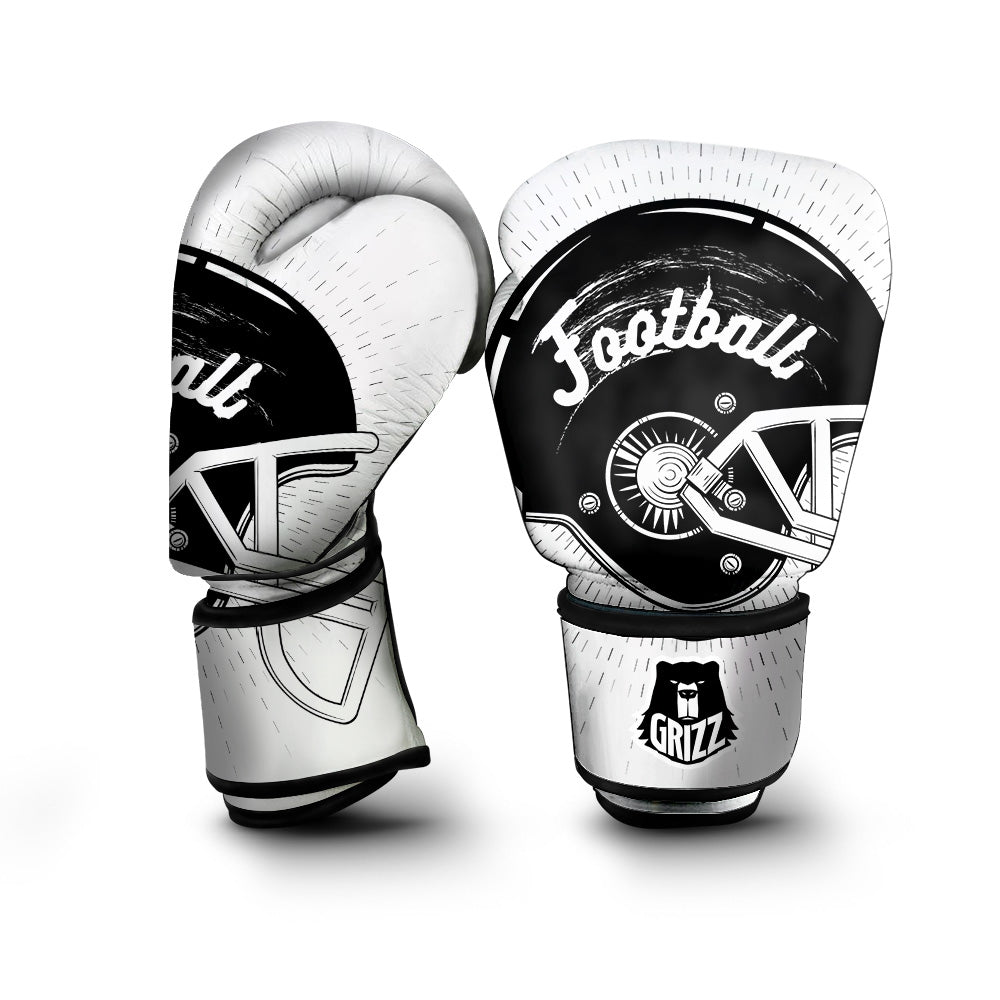American Football White And Black Print Boxing Gloves-grizzshop