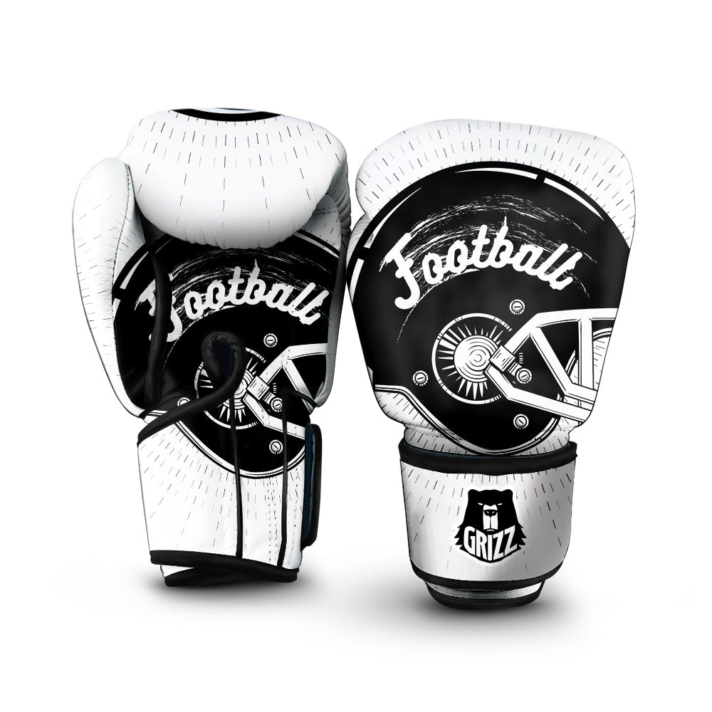 American Football White And Black Print Boxing Gloves-grizzshop