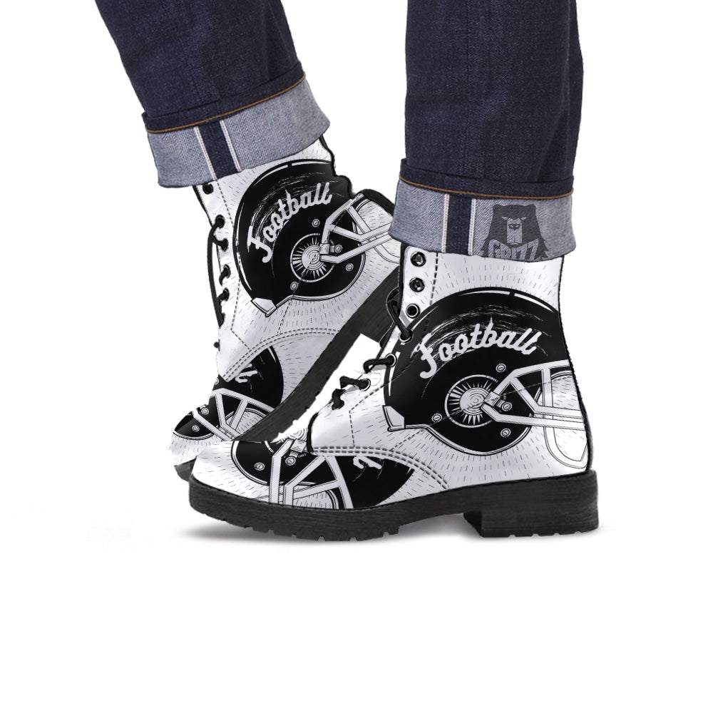 American Football White And Black Print Leather Boots-grizzshop