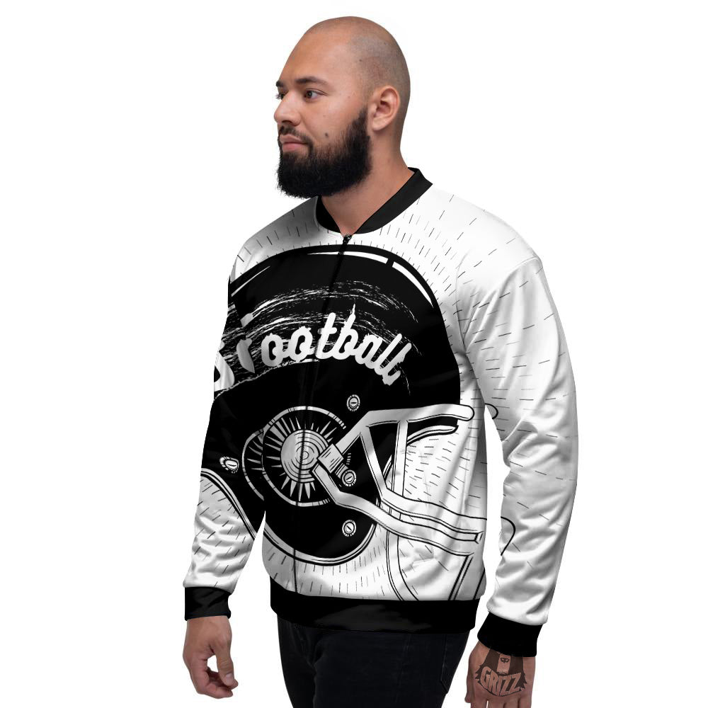 American Football White And Black Print Men's Bomber Jacket-grizzshop