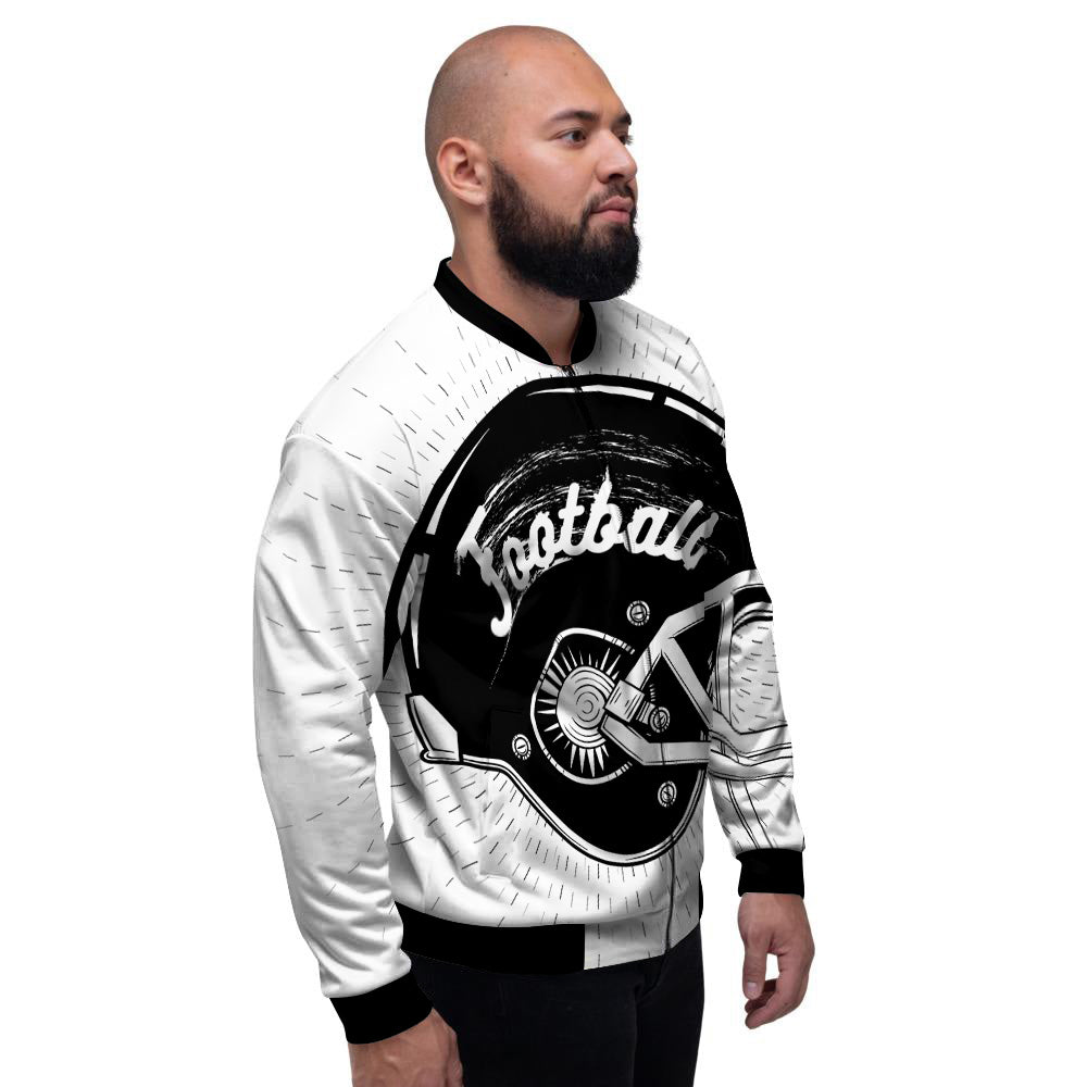 American Football White And Black Print Men's Bomber Jacket-grizzshop