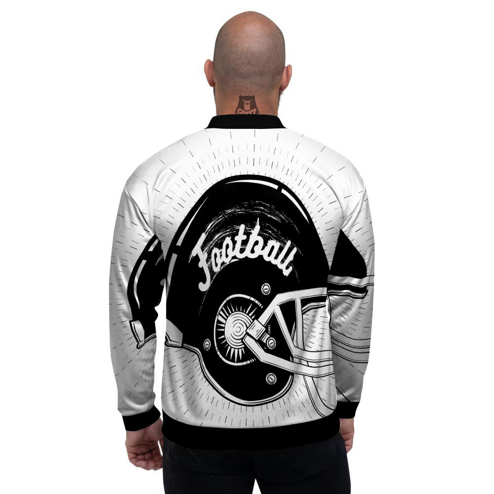 American Football White And Black Print Men's Bomber Jacket-grizzshop