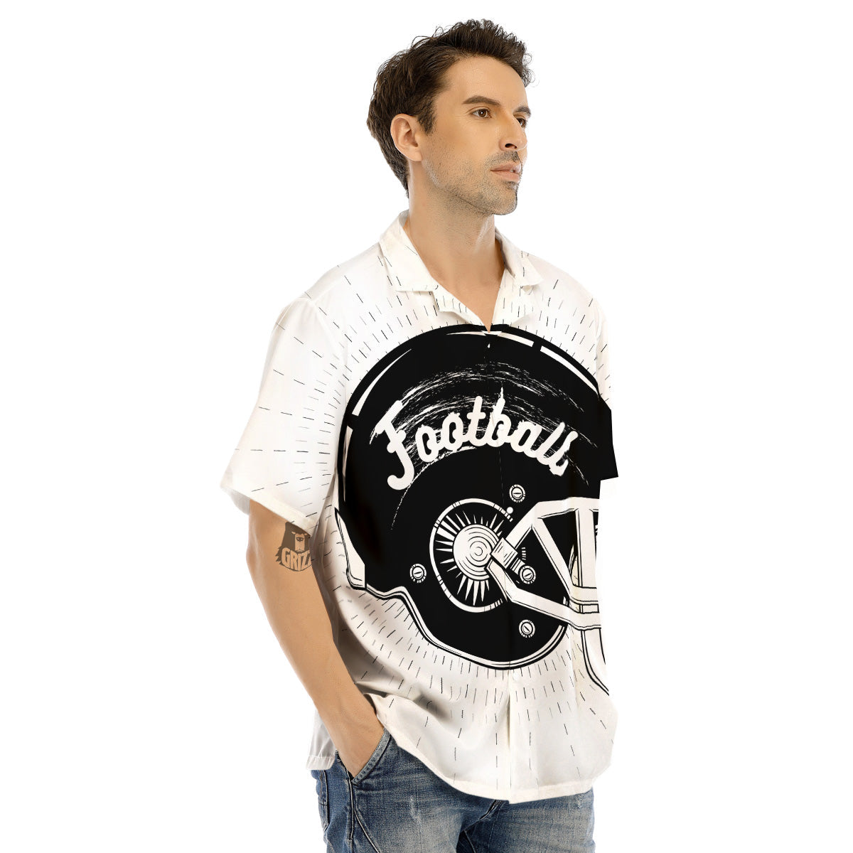 American Football White And Black Print Men's Hawaiian Shirt-grizzshop