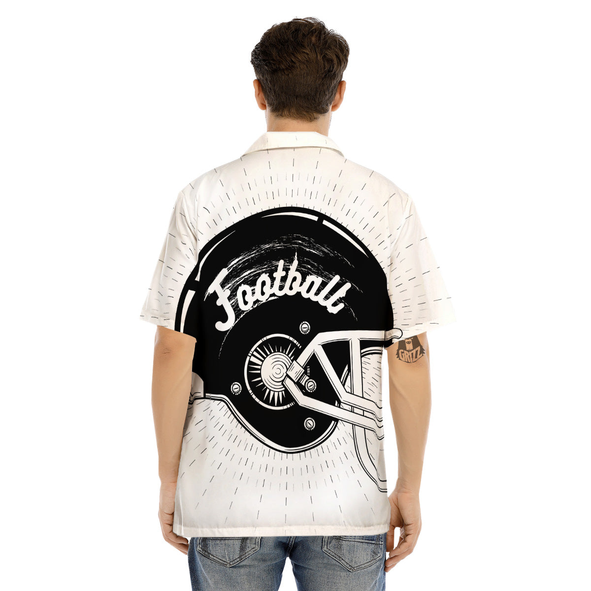 American Football White And Black Print Men's Hawaiian Shirt-grizzshop