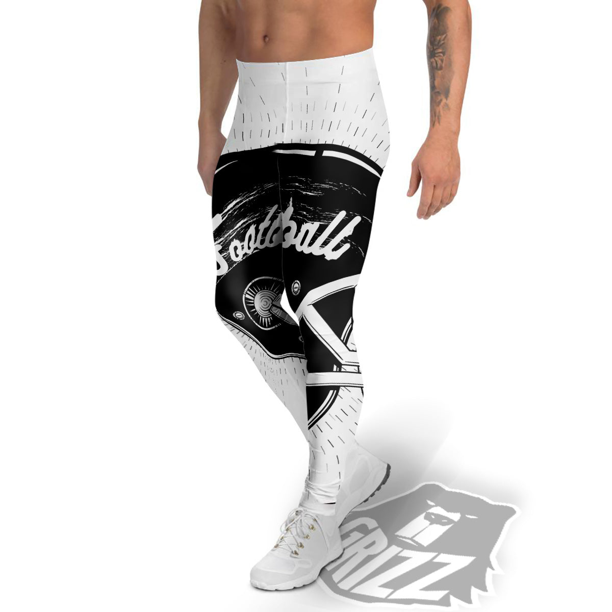 American Football White And Black Print Men's Leggings-grizzshop