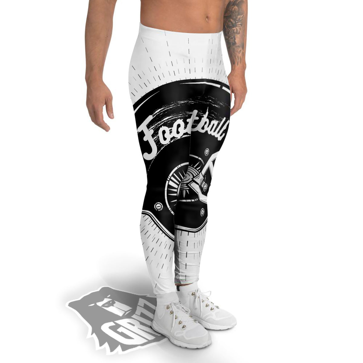 American Football White And Black Print Men's Leggings-grizzshop