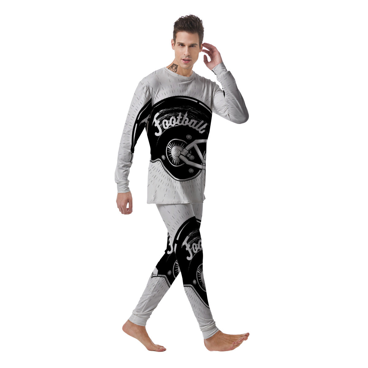 American Football White And Black Print Men's Pajamas-grizzshop