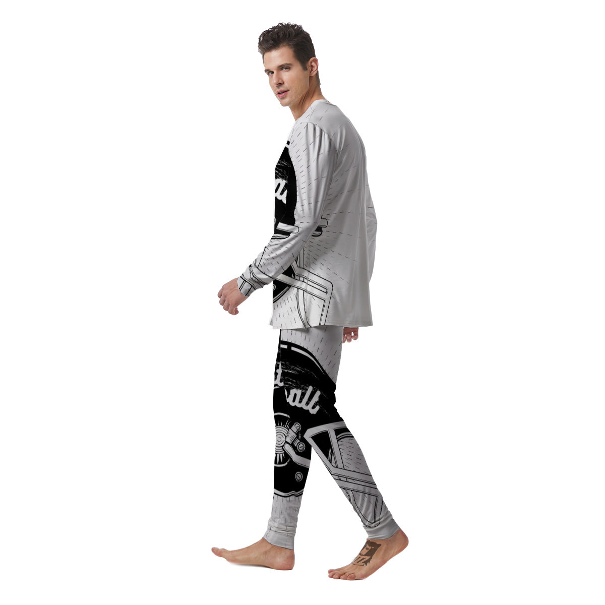 American Football White And Black Print Men's Pajamas-grizzshop