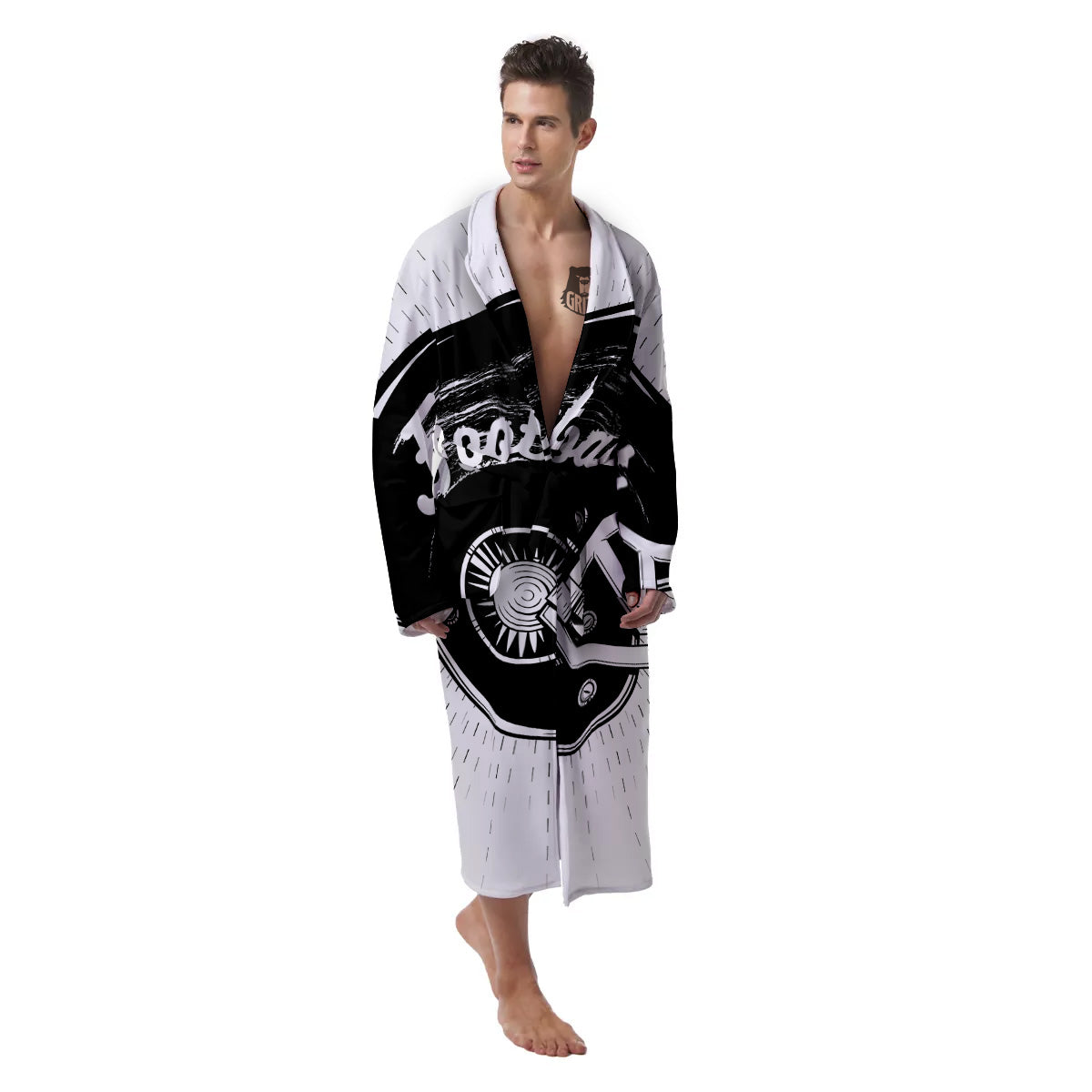 American Football White And Black Print Men's Robe-grizzshop