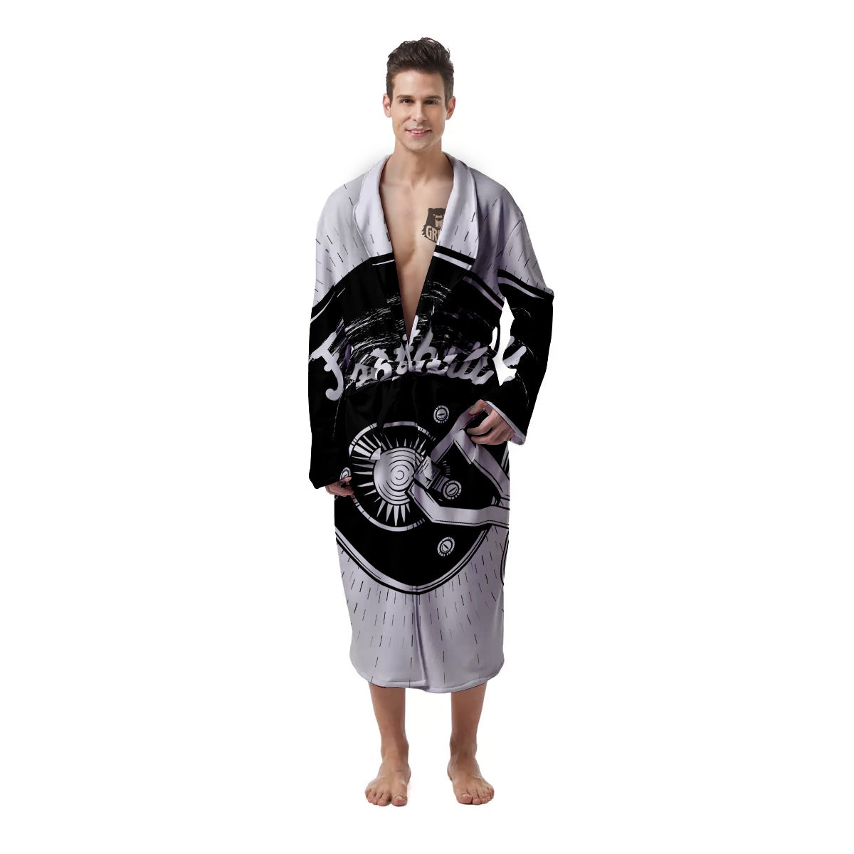 American Football White And Black Print Men's Robe-grizzshop