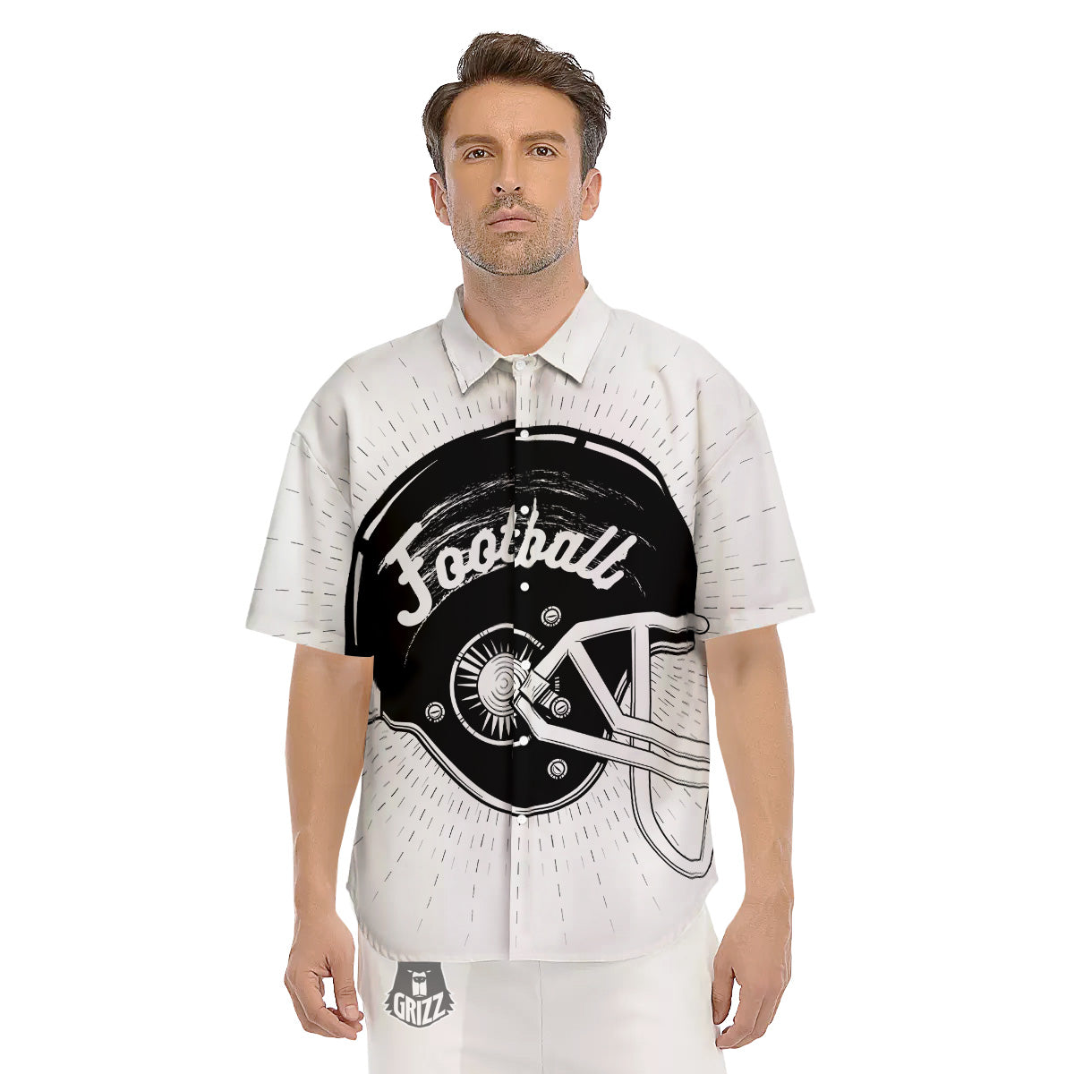 American Football White And Black Print Men's Short Sleeve Shirts-grizzshop