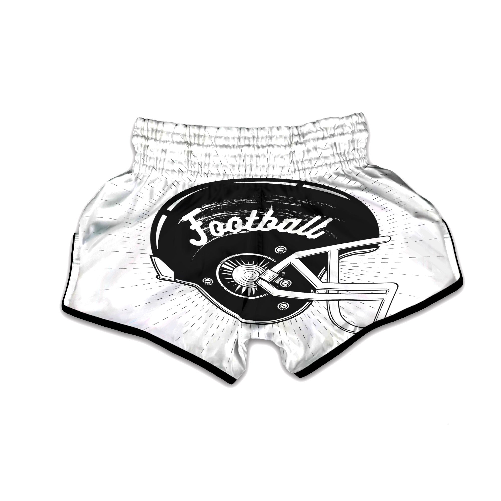 American Football White And Black Print Muay Thai Boxing Shorts-grizzshop