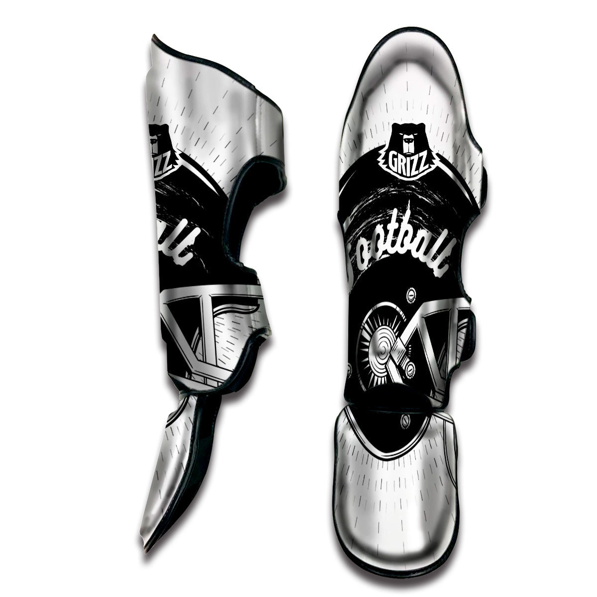 American Football White And Black Print Muay Thai Shin Guards-grizzshop