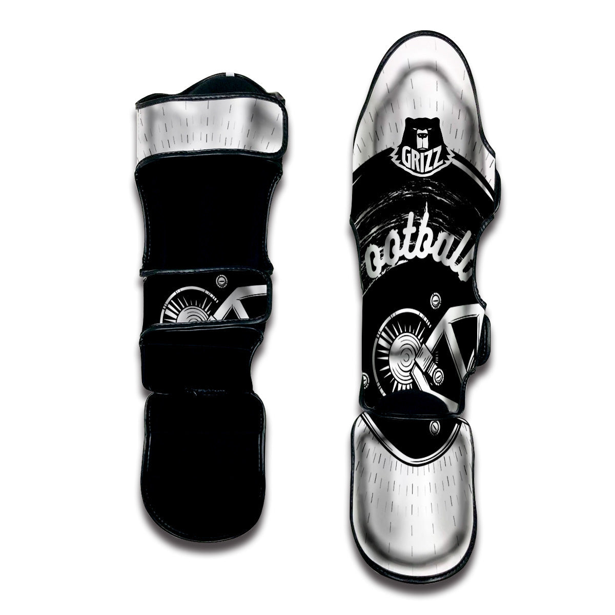 American Football White And Black Print Muay Thai Shin Guards-grizzshop