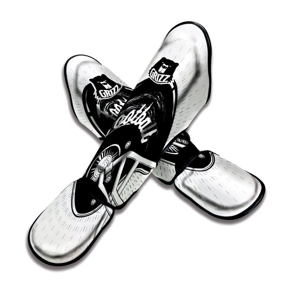 American Football White And Black Print Muay Thai Shin Guards-grizzshop