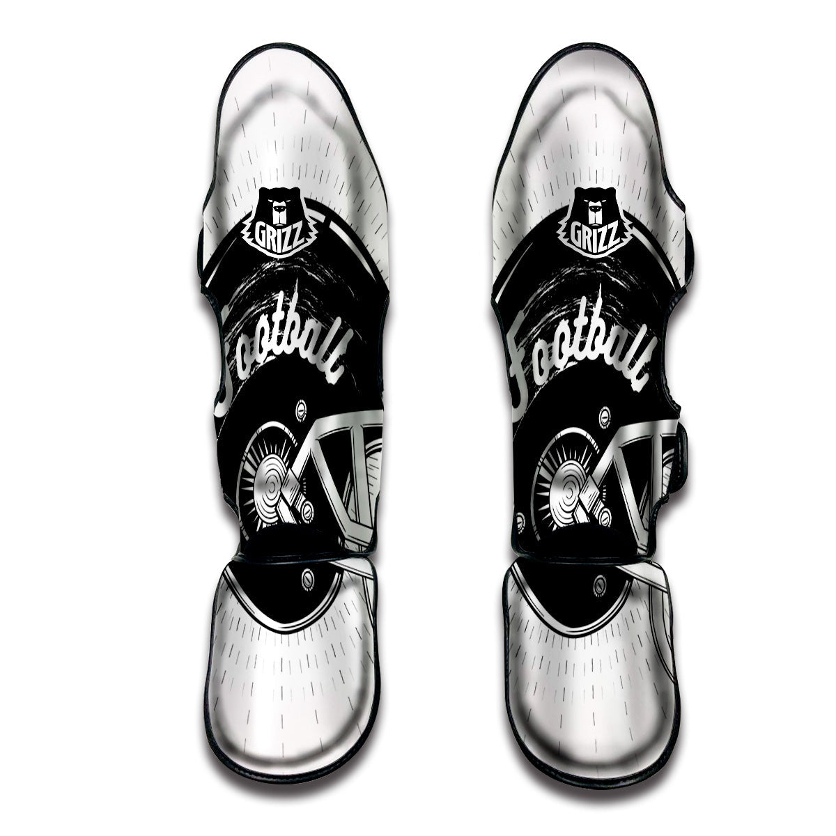 American Football White And Black Print Muay Thai Shin Guards-grizzshop