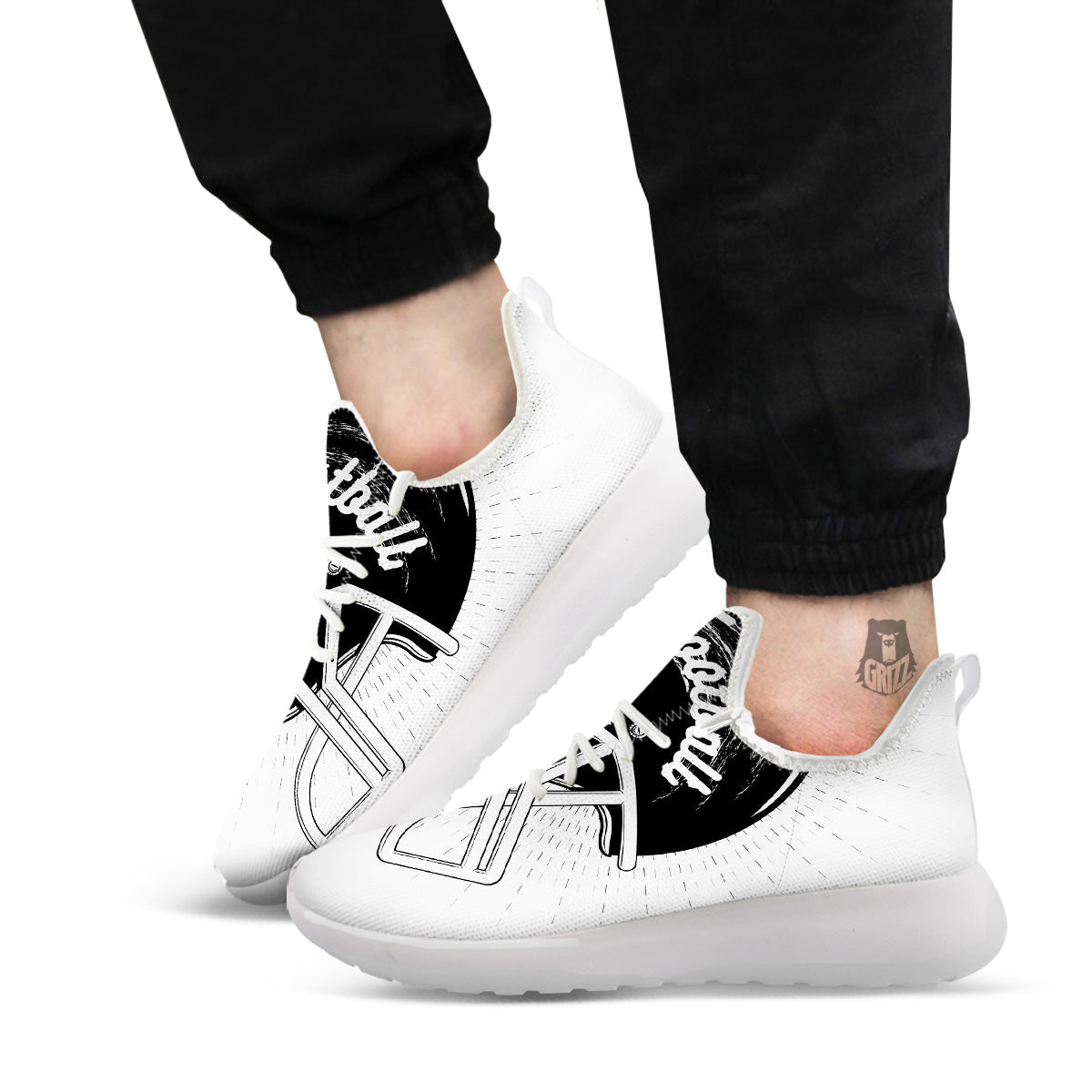 American Football White And Black Print White Athletic Shoes-grizzshop