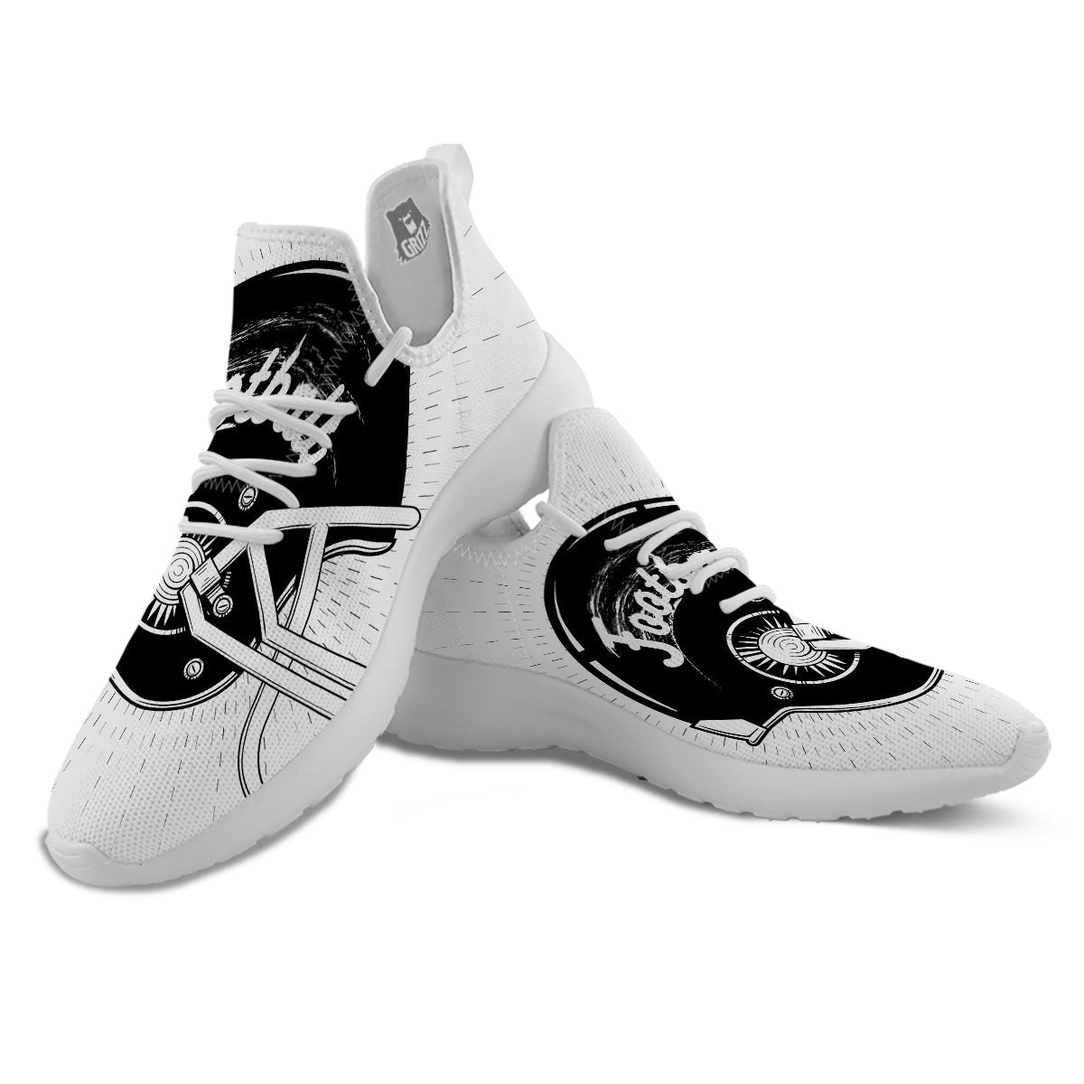 American Football White And Black Print White Athletic Shoes-grizzshop