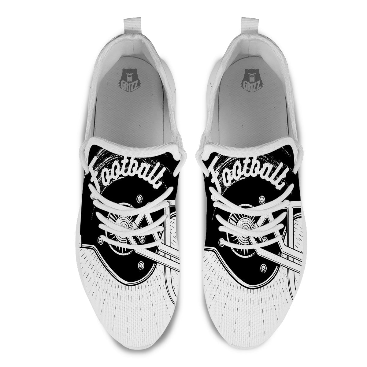 American Football White And Black Print White Athletic Shoes-grizzshop