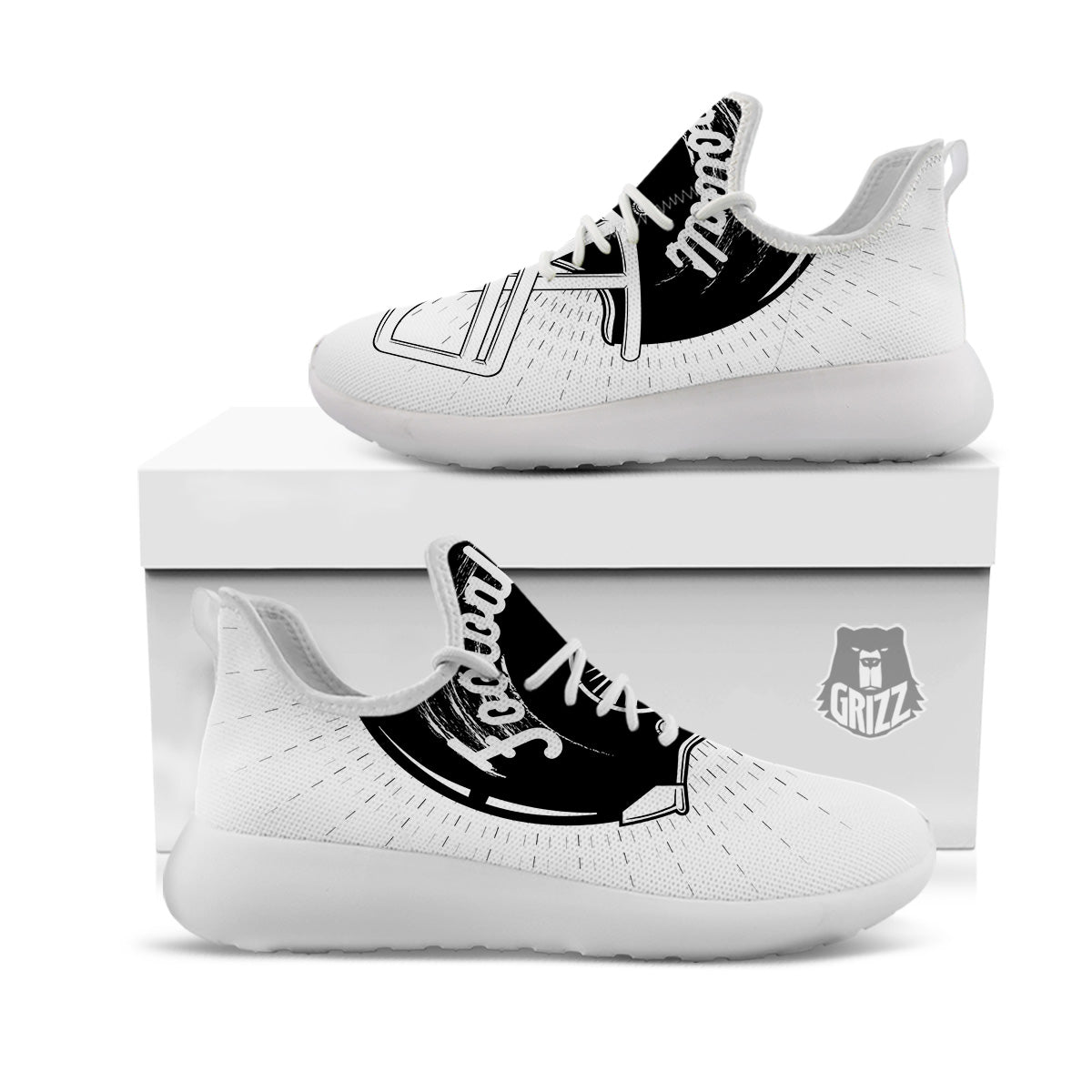 American Football White And Black Print White Athletic Shoes-grizzshop