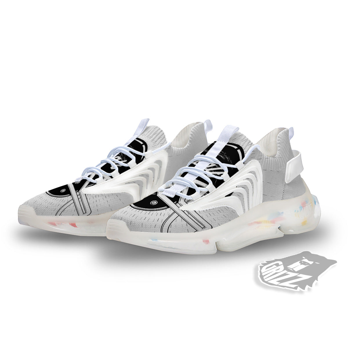 American Football White And Black Print White Gym Shoes-grizzshop