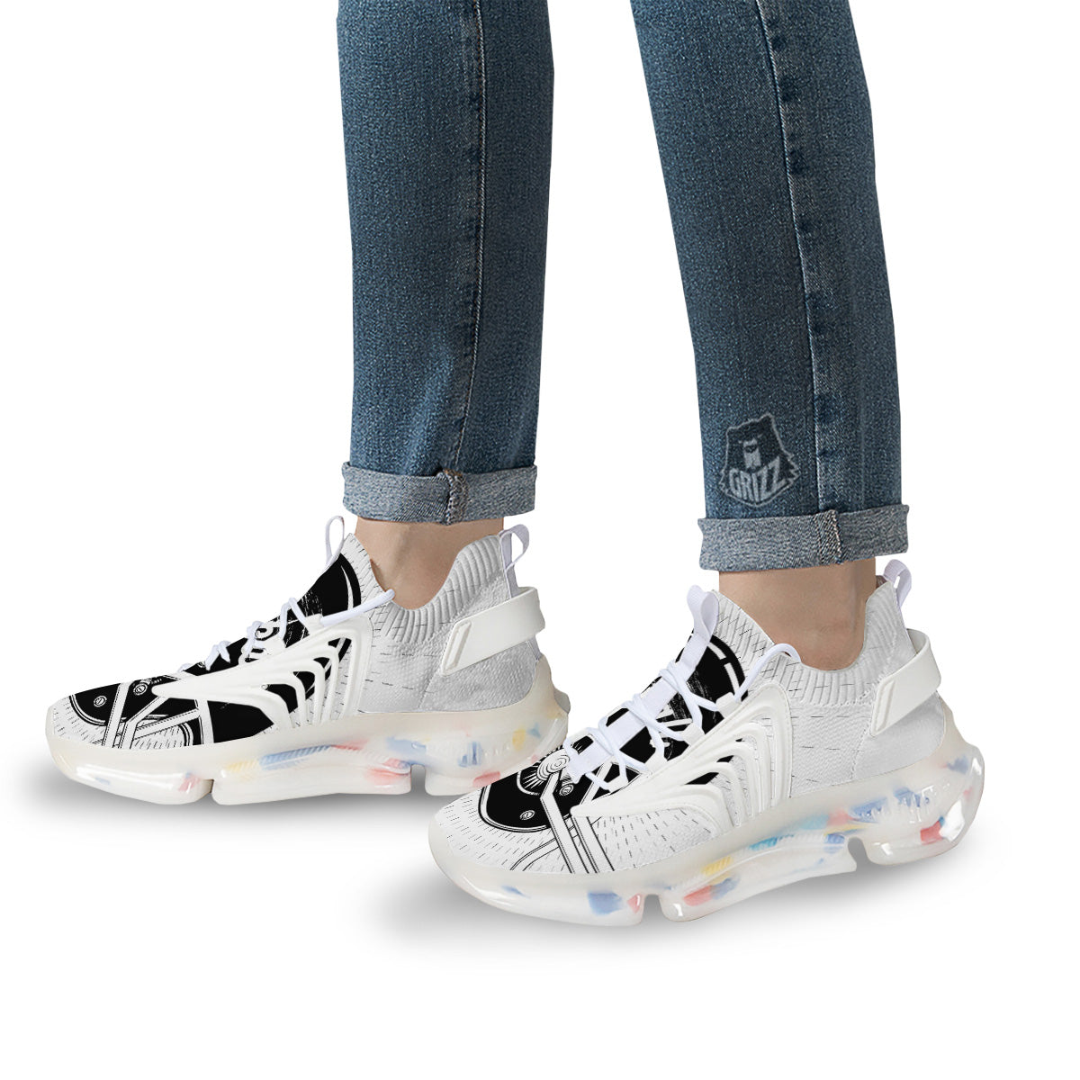 American Football White And Black Print White Gym Shoes-grizzshop