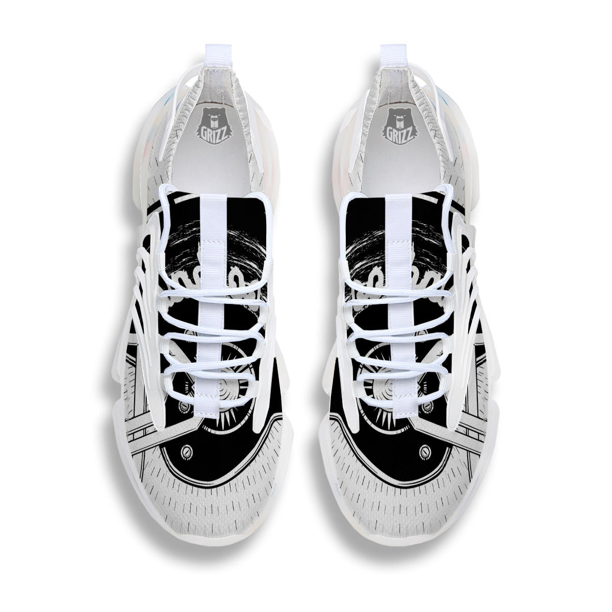 American Football White And Black Print White Gym Shoes-grizzshop