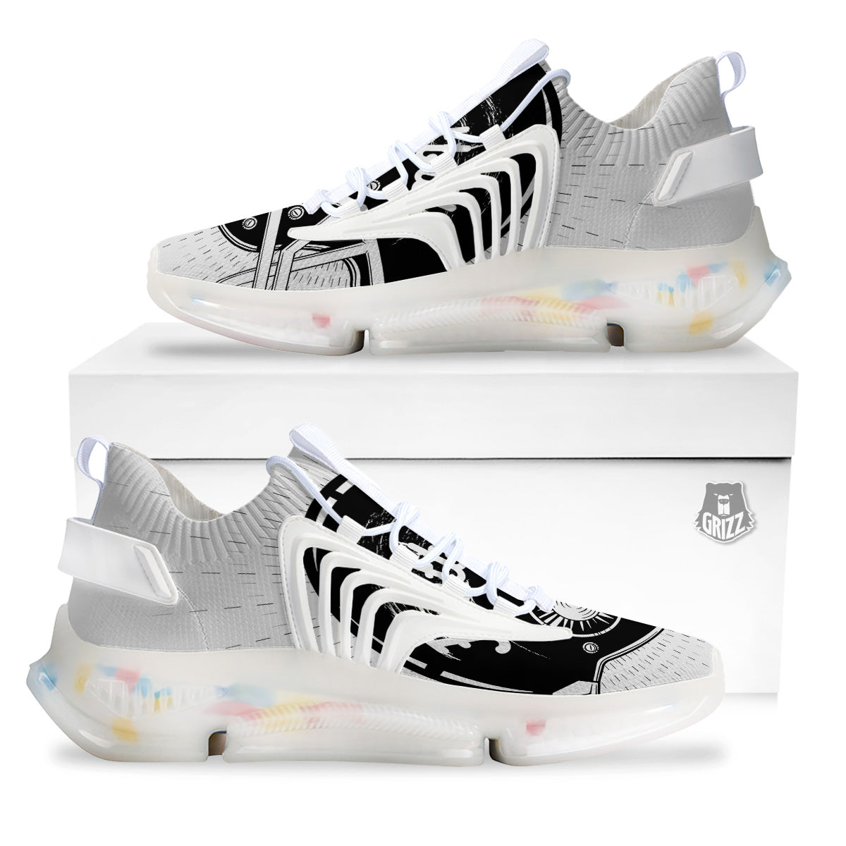 American Football White And Black Print White Gym Shoes-grizzshop