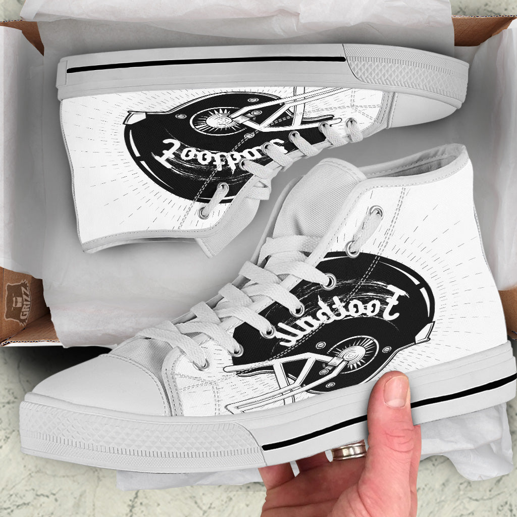American Football White And Black Print White High Top Shoes-grizzshop