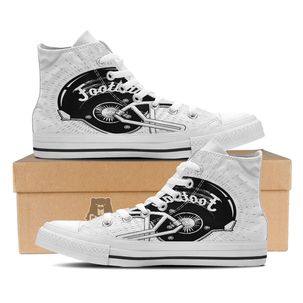 American Football White And Black Print White High Top Shoes-grizzshop