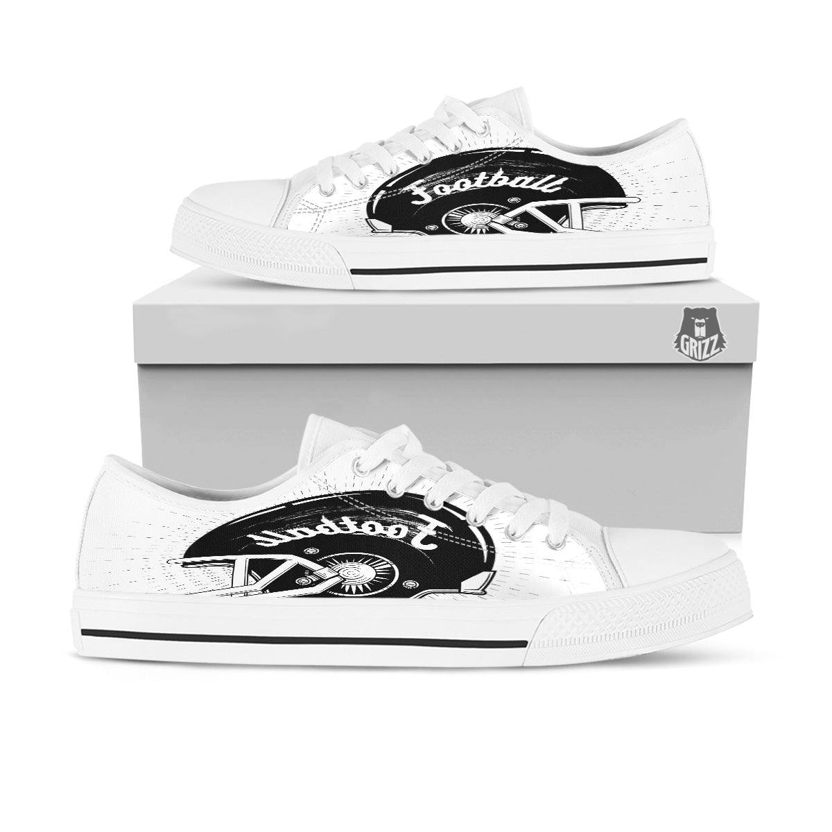 American Football White And Black Print White Low Top Shoes-grizzshop