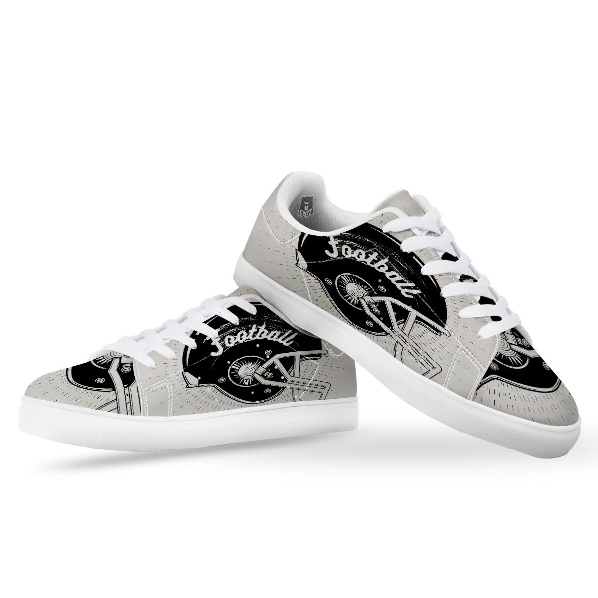 American Football White And Black Print White Low Top Sneakers-grizzshop