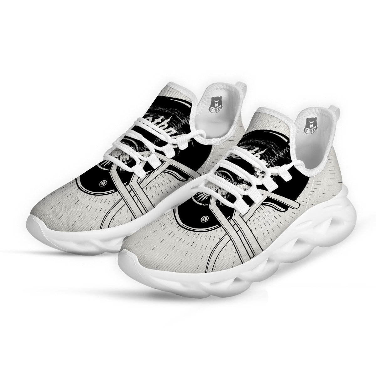 American Football White And Black Print White Running Shoes-grizzshop