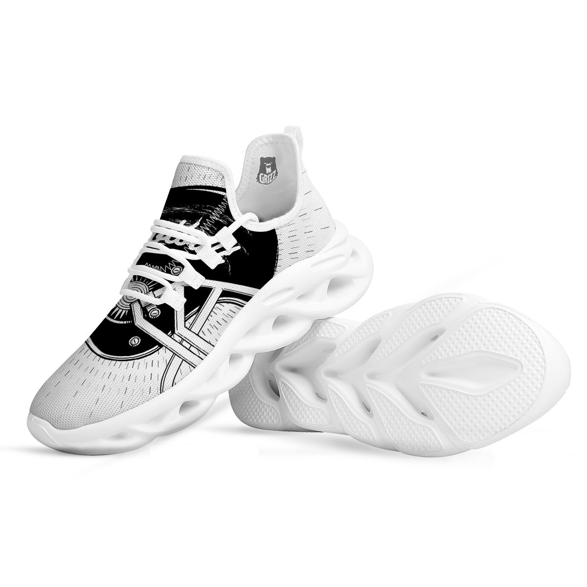 American Football White And Black Print White Running Shoes-grizzshop
