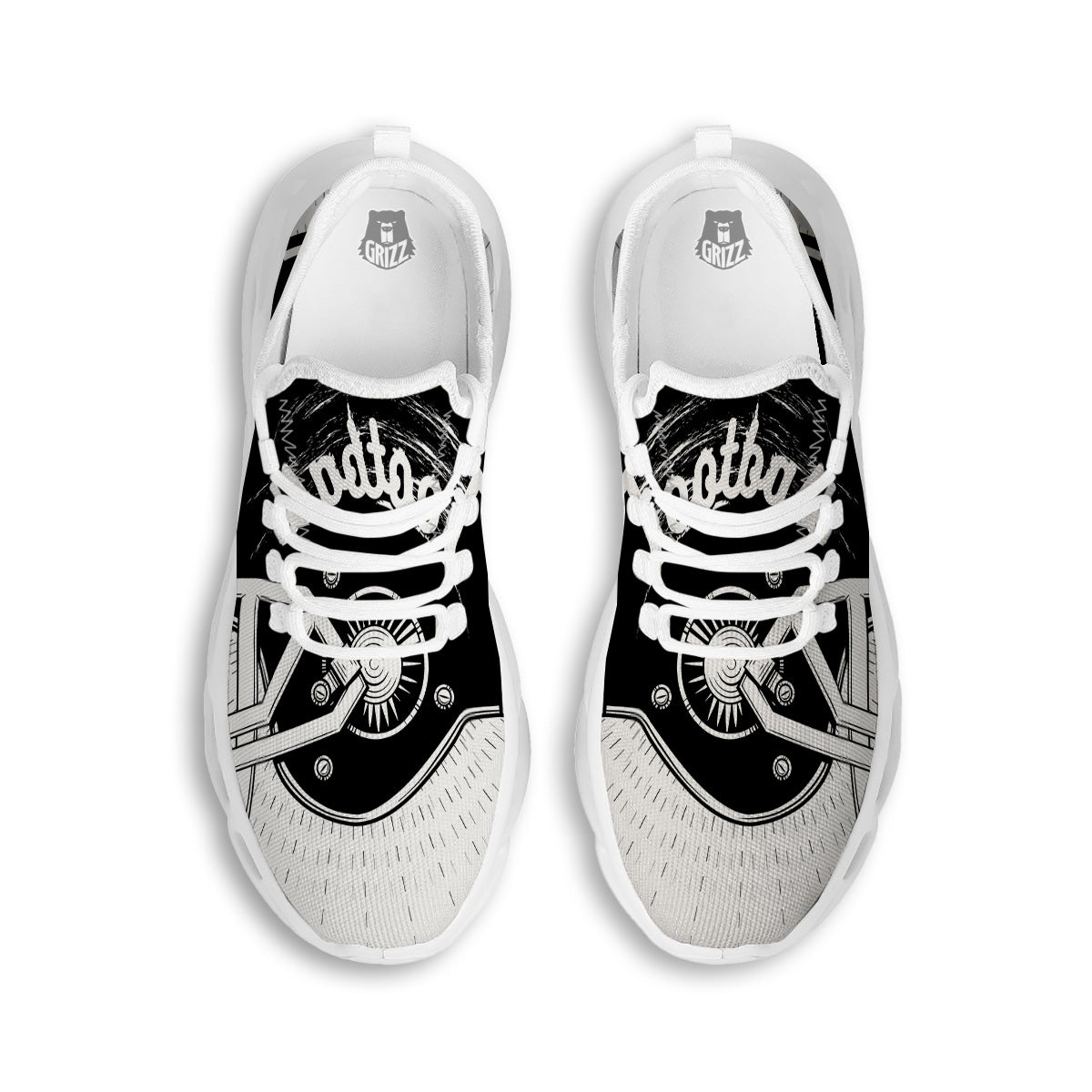 American Football White And Black Print White Running Shoes-grizzshop