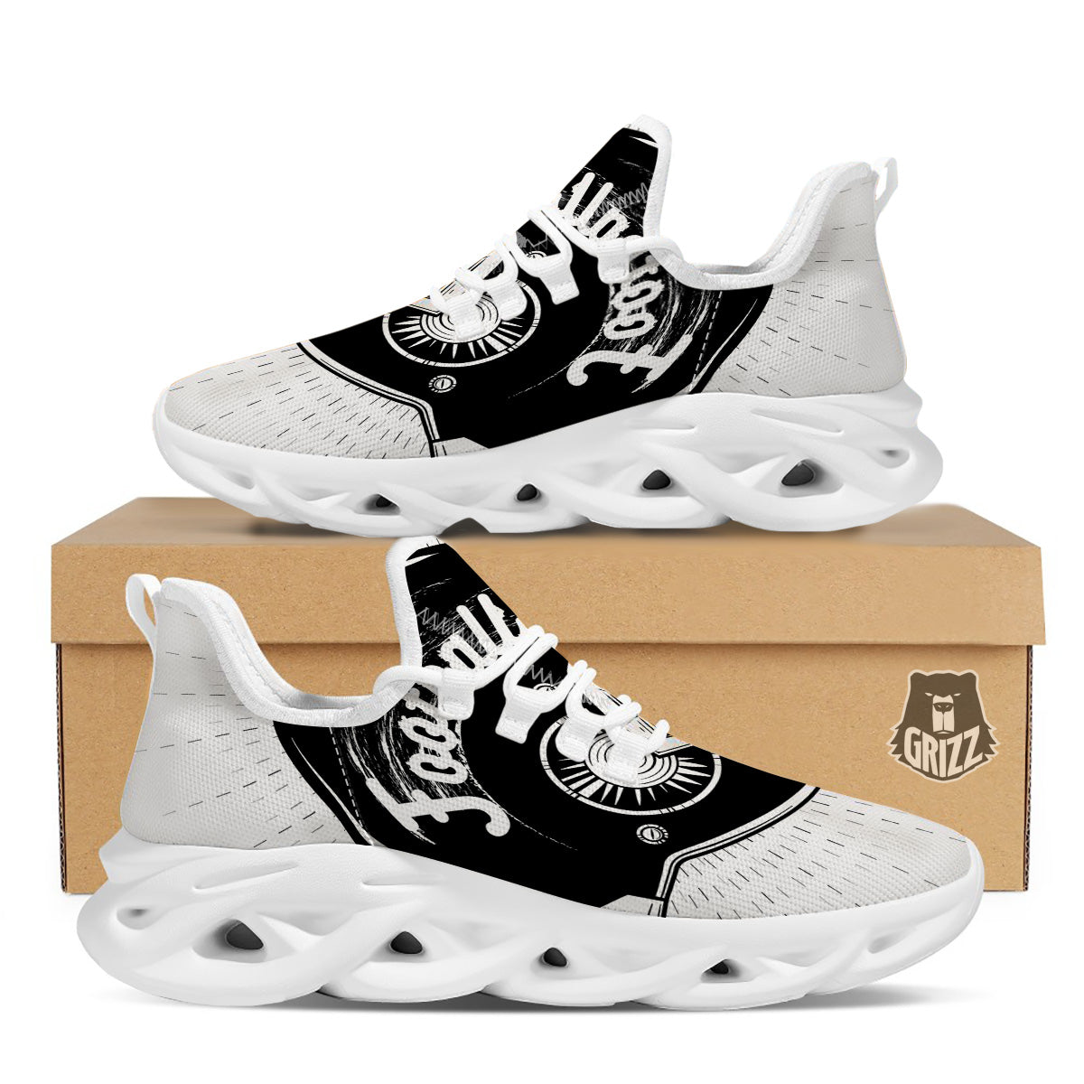 American Football White And Black Print White Running Shoes-grizzshop