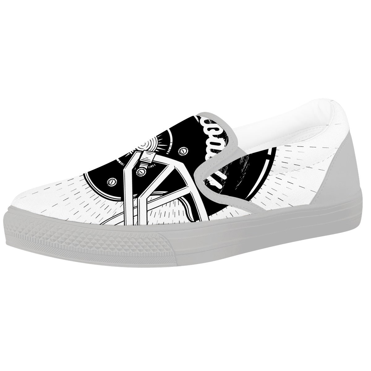 American Football White And Black Print White Slip On Shoes-grizzshop