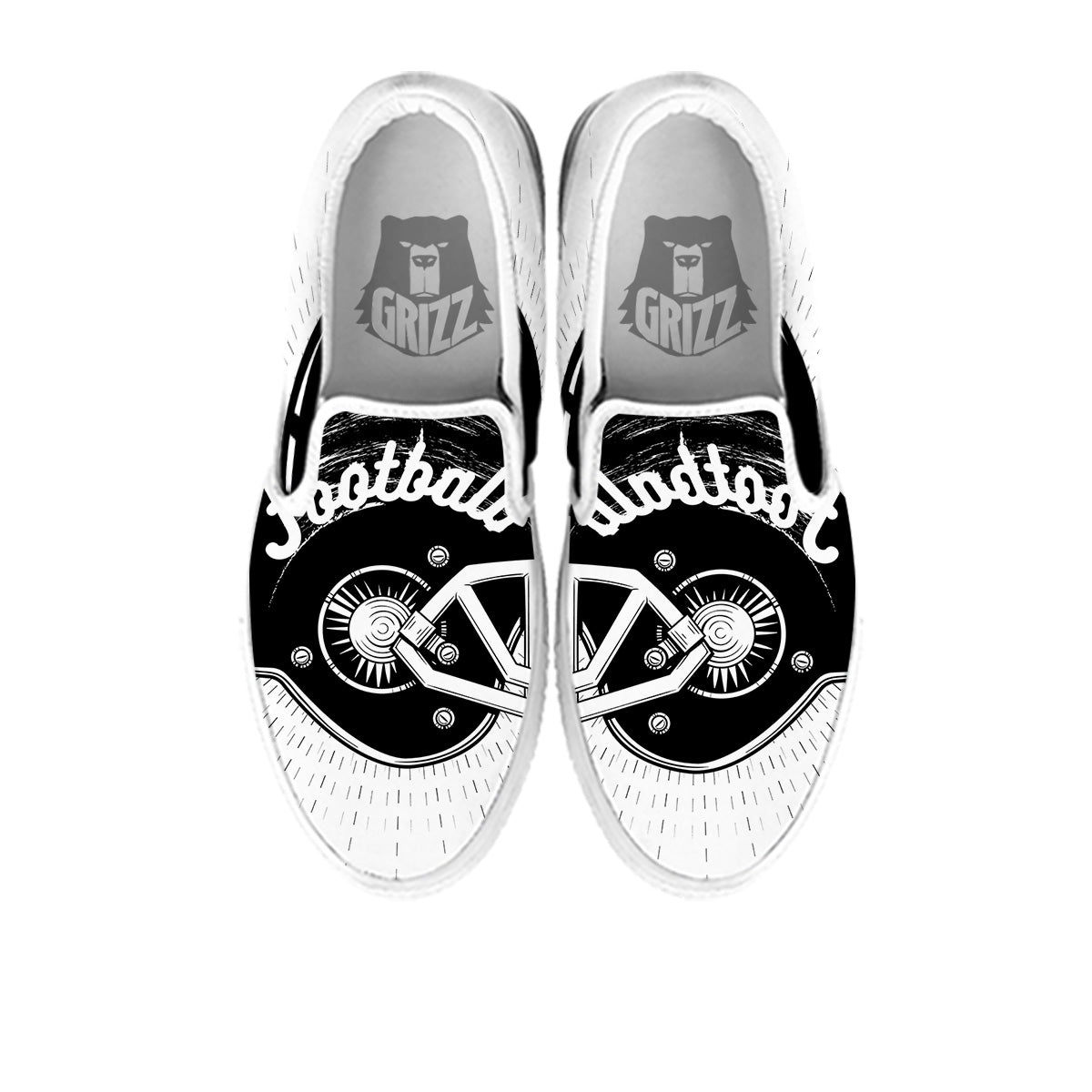 American Football White And Black Print White Slip On Shoes-grizzshop