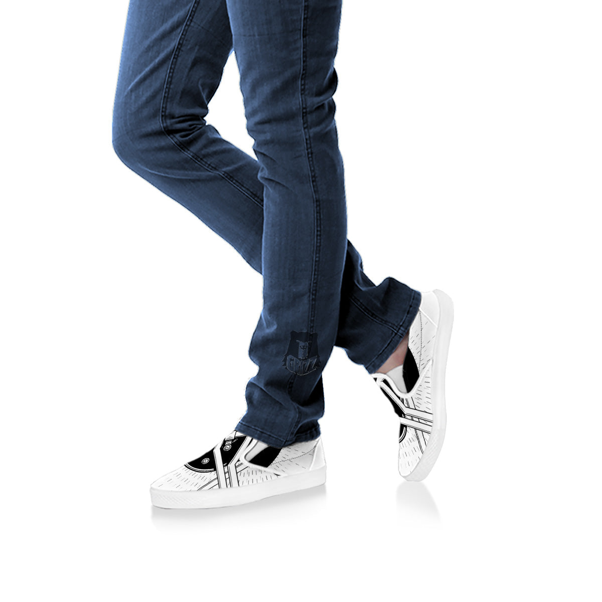 American Football White And Black Print White Slip On Shoes-grizzshop