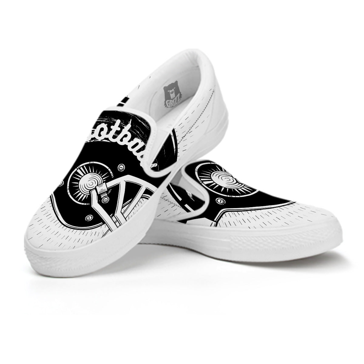 American Football White And Black Print White Slip On Shoes-grizzshop