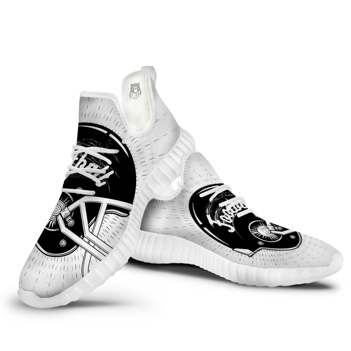 American Football White And Black Print White Walking Shoes-grizzshop