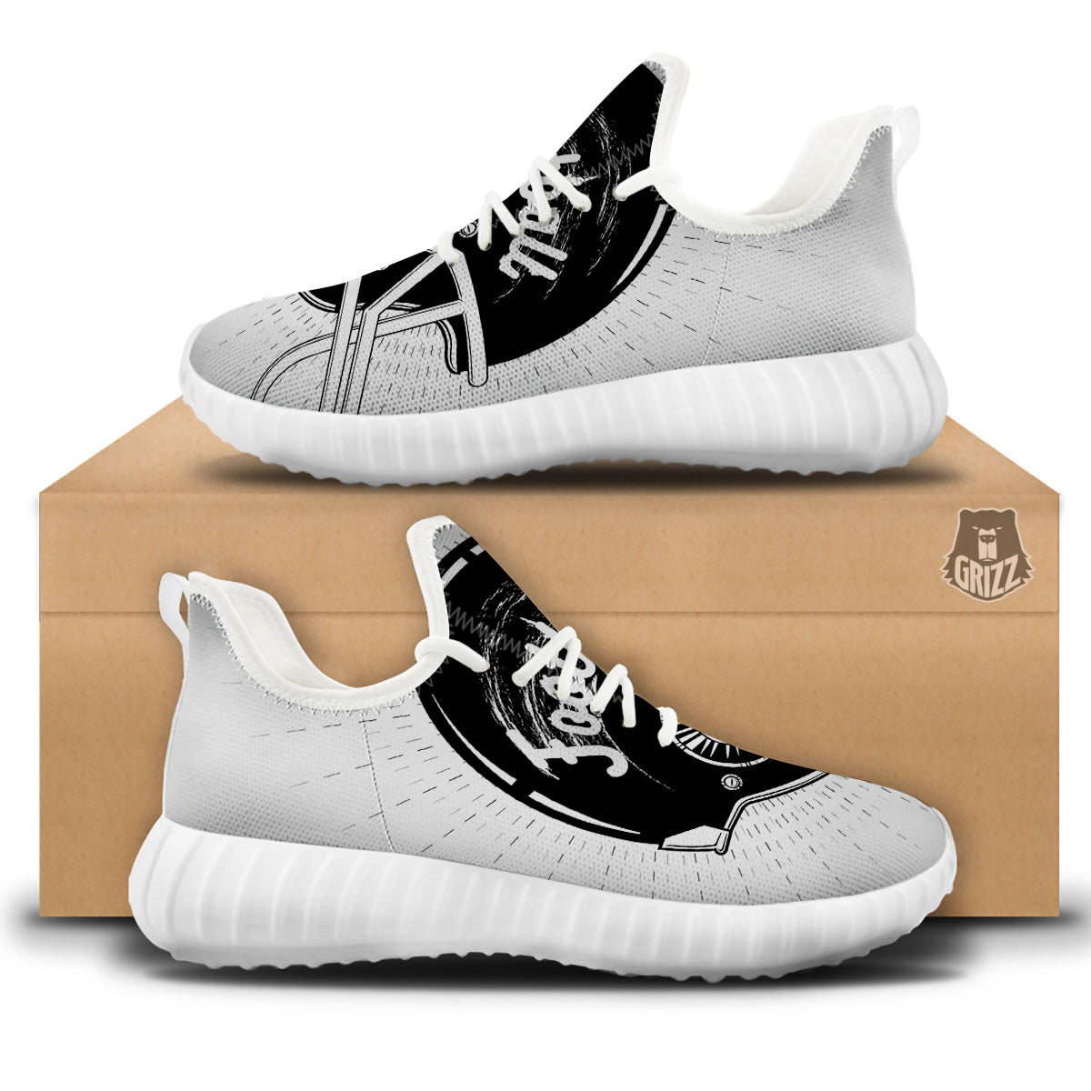 American Football White And Black Print White Walking Shoes-grizzshop