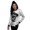 American Football White And Black Print Women's Bomber Jacket-grizzshop