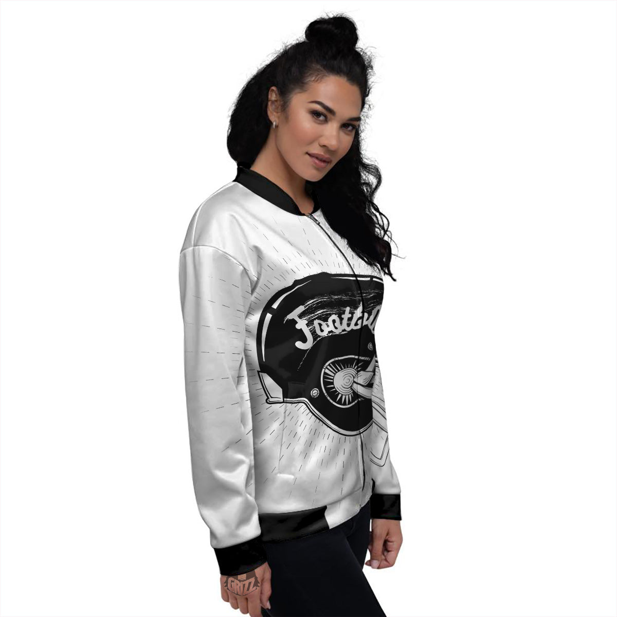 American Football White And Black Print Women's Bomber Jacket-grizzshop