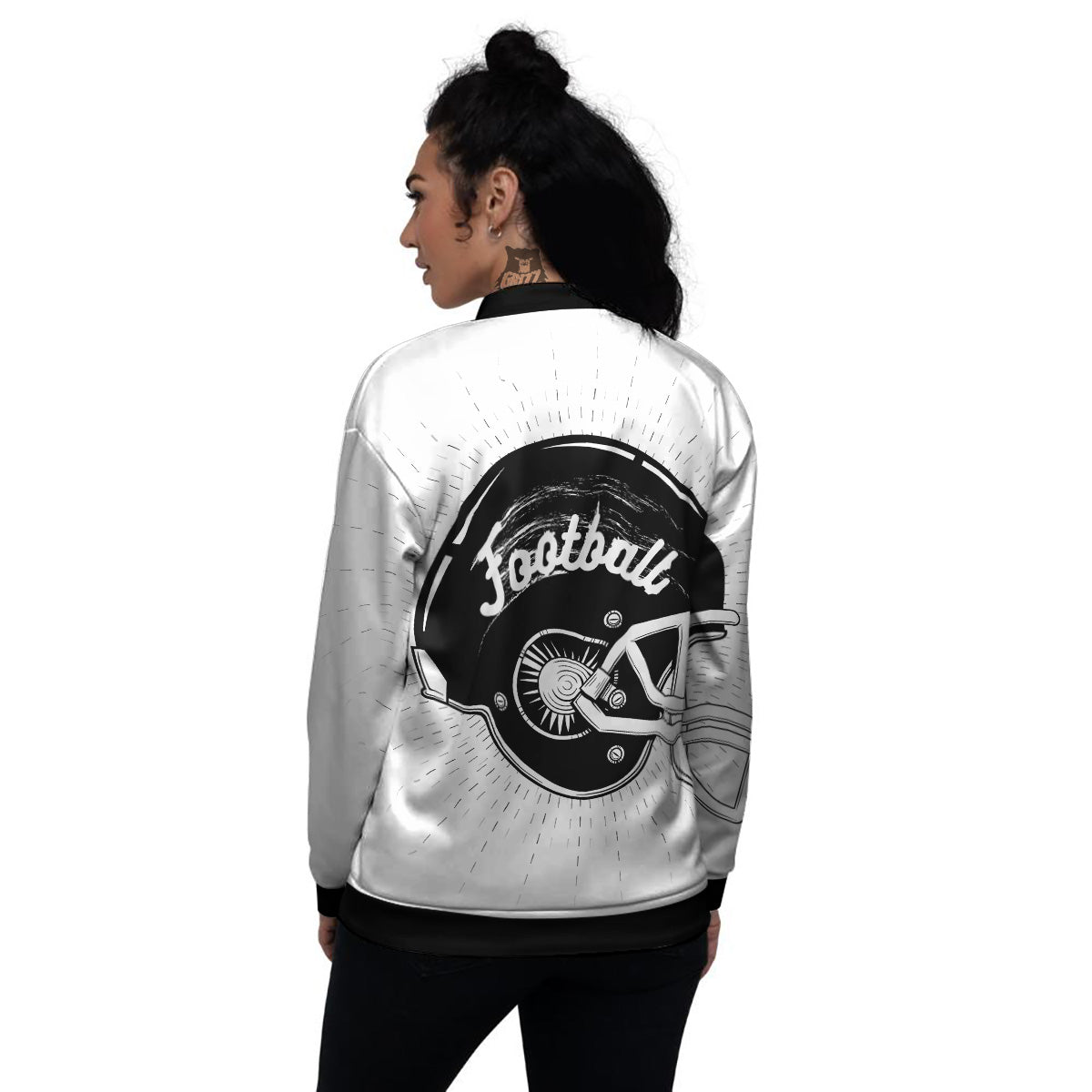 American Football White And Black Print Women's Bomber Jacket-grizzshop